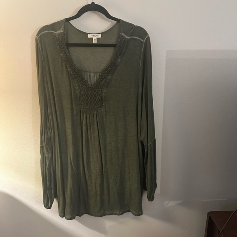 Como Blu Green Long Sleeve Romantic Bohemian Tunic Top Flowy